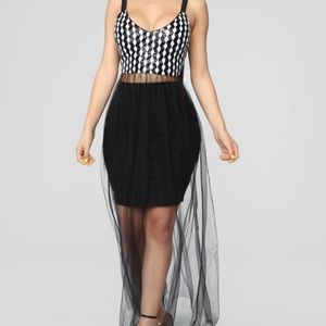 Sequin Mesh Top - Black/White